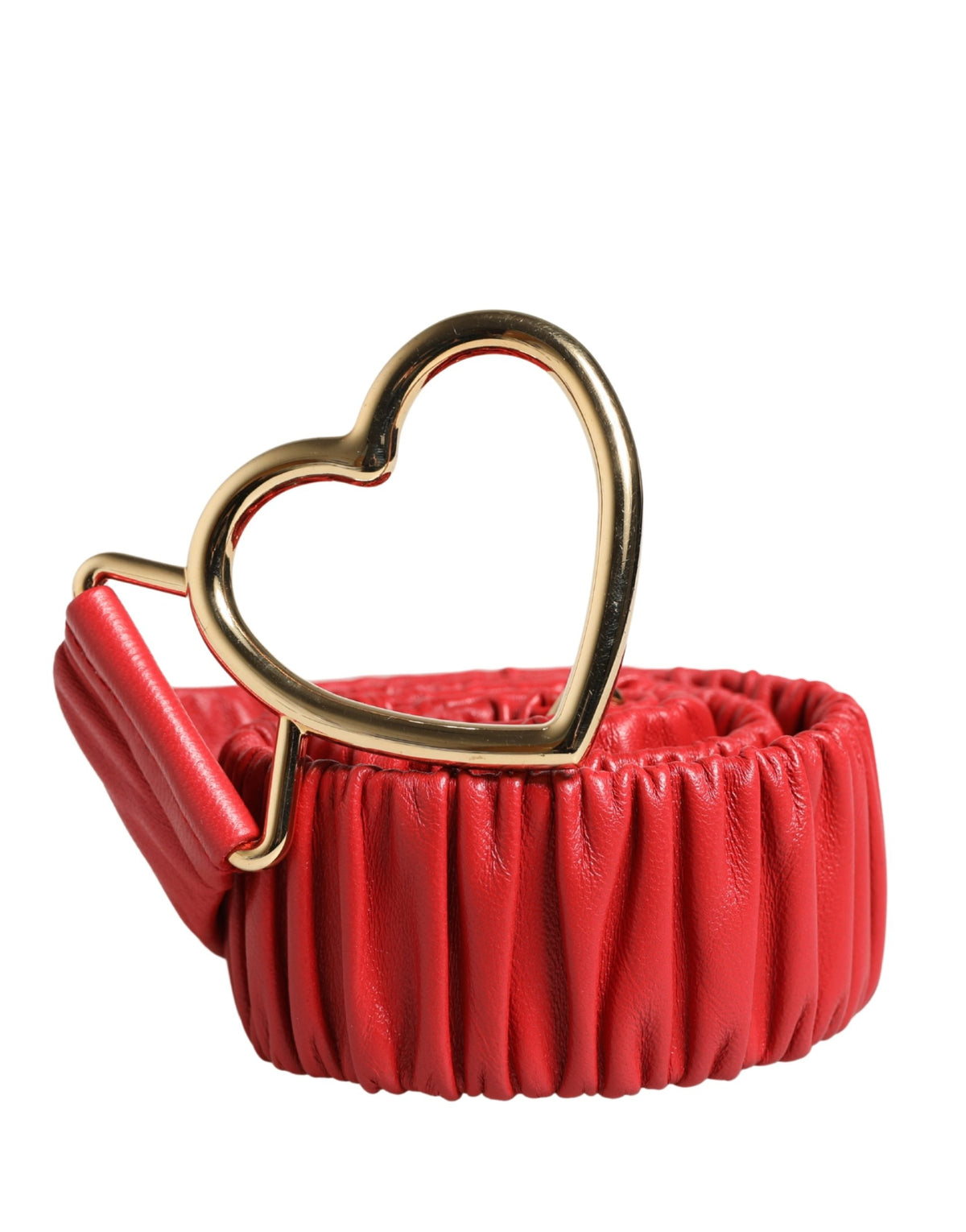 Red Leather Gold Heart Metal Buckle Belt