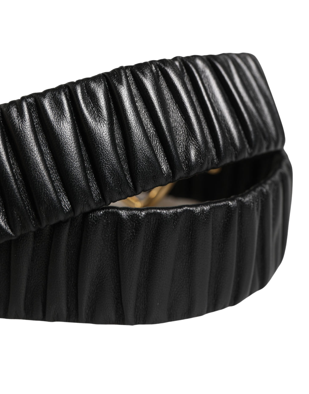 Black Leather Gold Heart Metal Buckle Belt