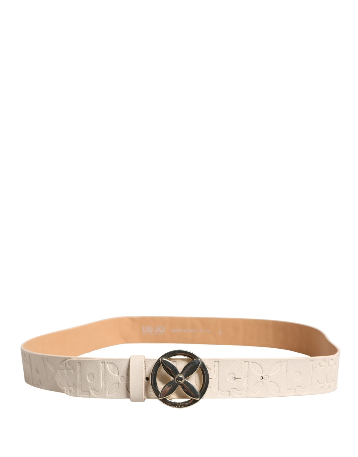 Beige Leather Wide Waist Silver Metal Buckle Waist Women Belt