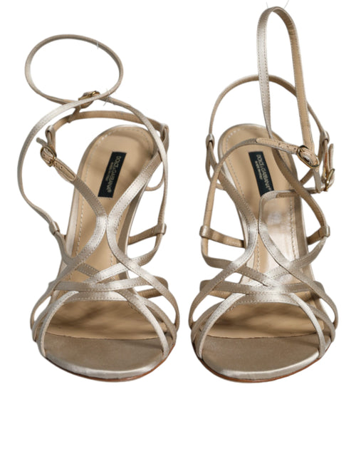 Beige Leather Stiletto Heels Sandals Shoes