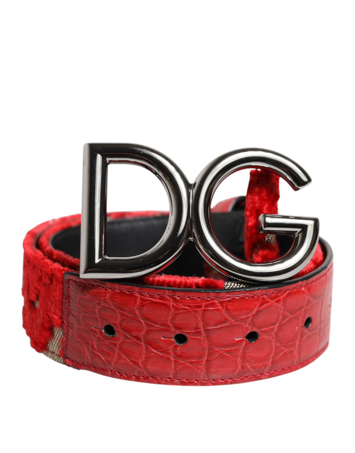 Red Viscose Silver DG Logo Metal Buckle Belt