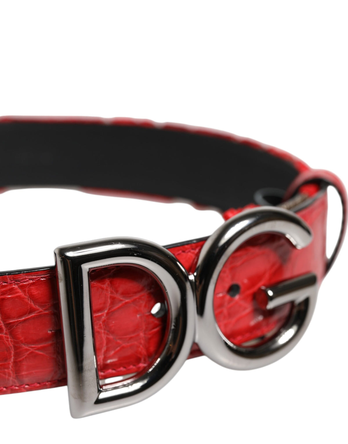 Red Viscose Silver DG Logo Metal Buckle Belt