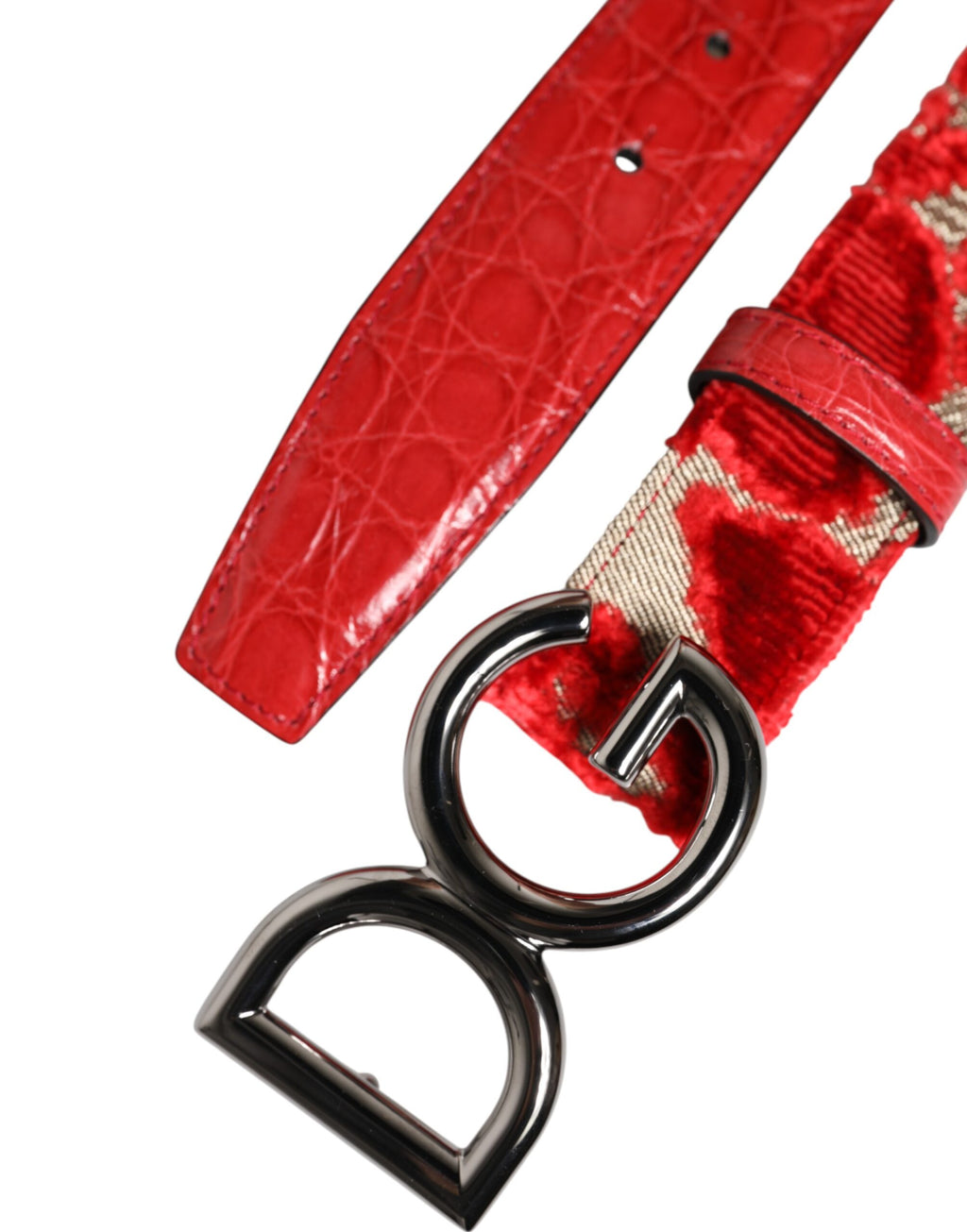 Red Viscose Silver DG Logo Metal Buckle Belt