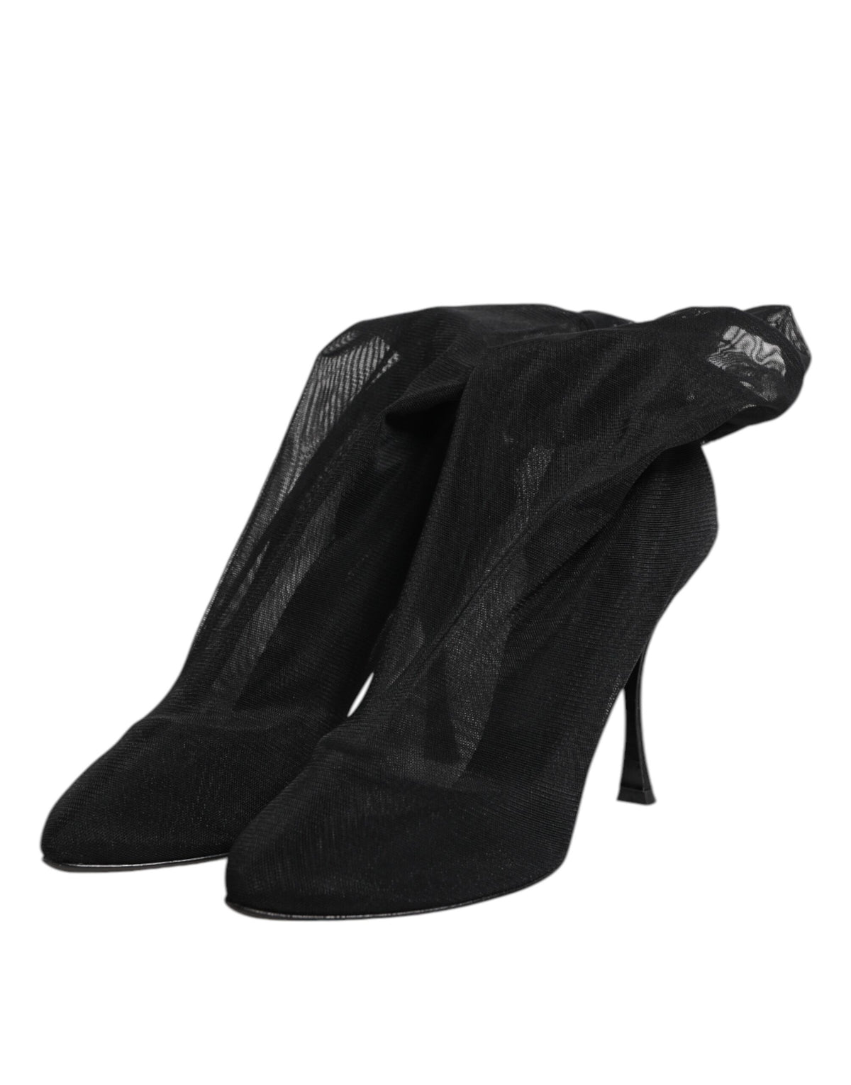 Black Silk Stretch Mesh Sock Boots Shoes