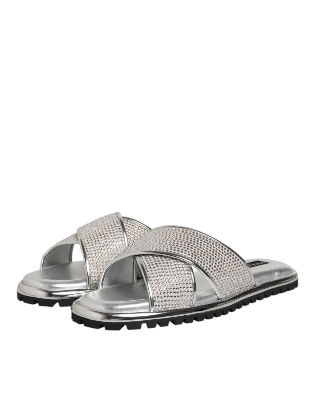Silver Strass Slides Flats Slippers Shoes