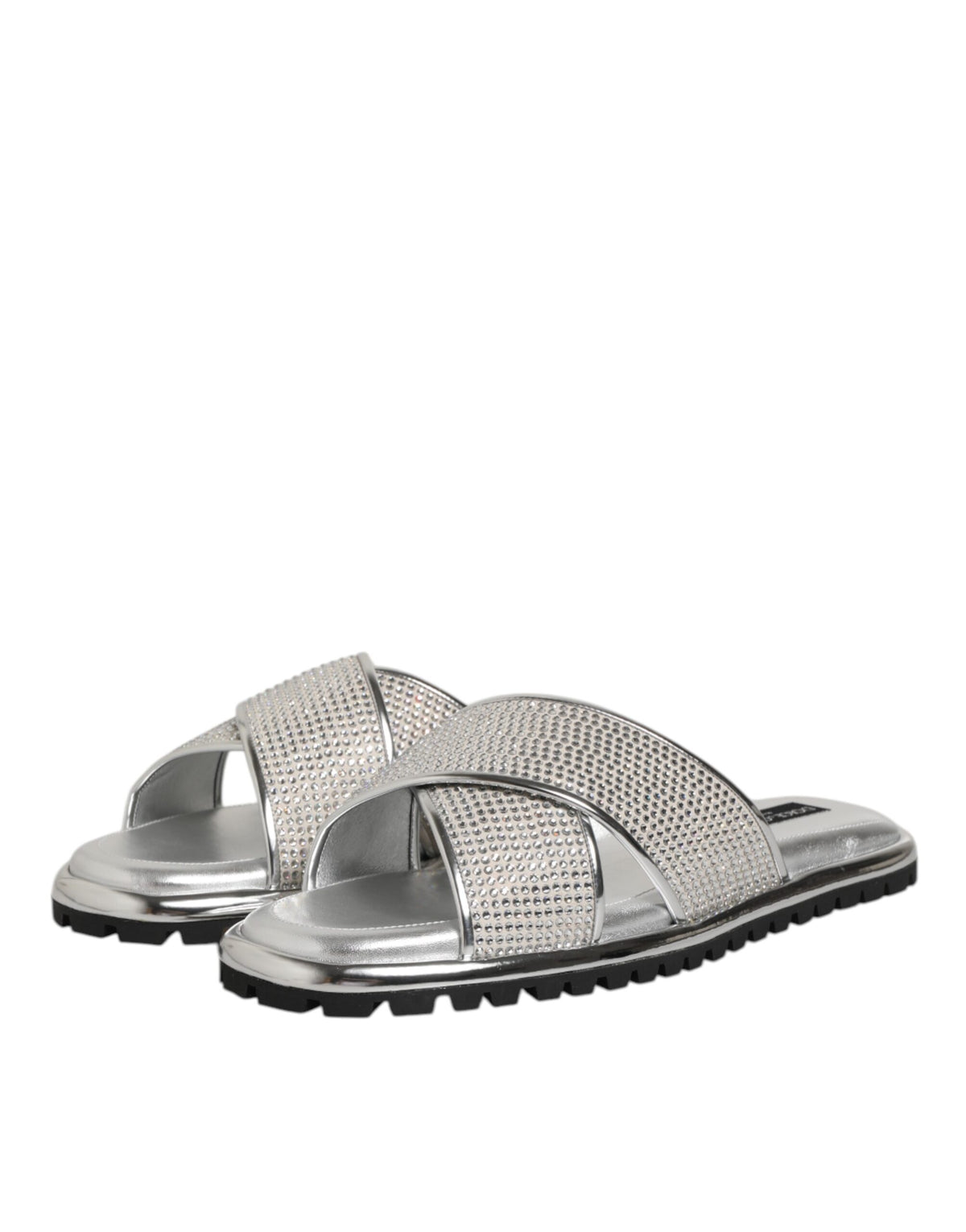 Silver Strass Slides Flats Slippers Shoes