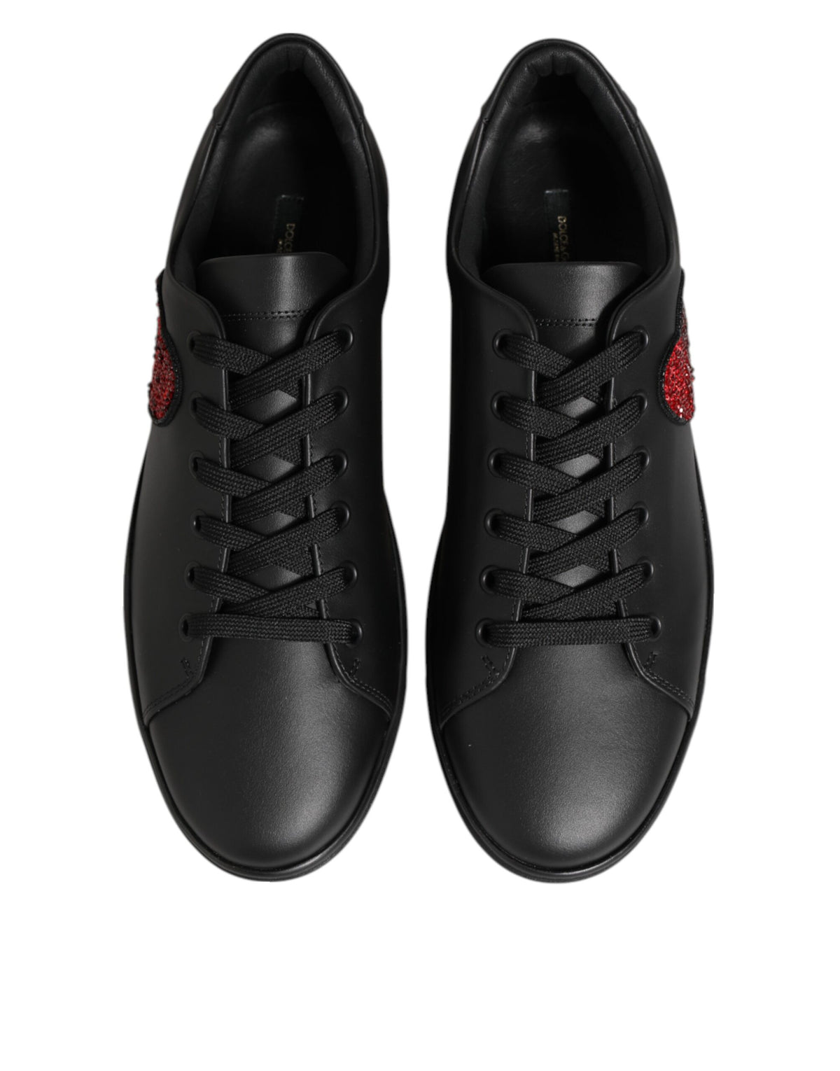 Black Leather Crystal Heart Sneakers  Shoes