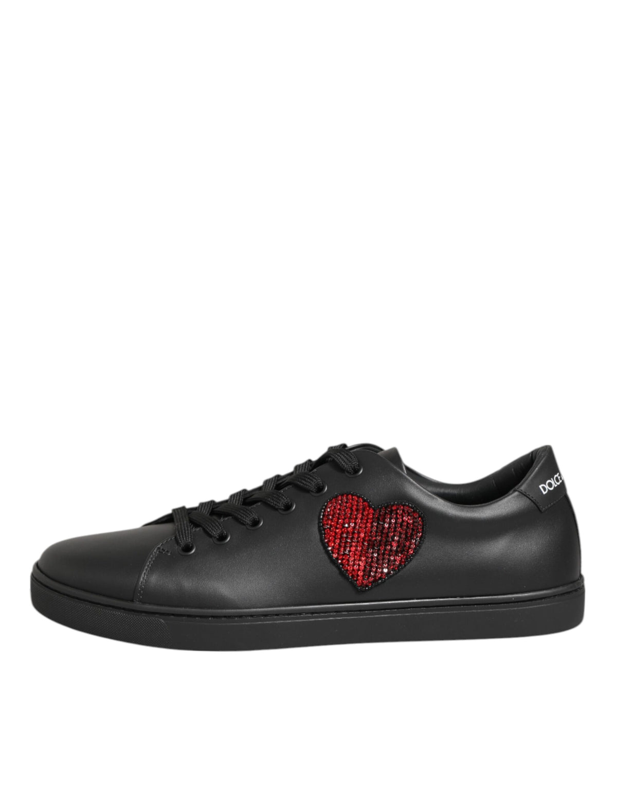Black Leather Crystal Heart Sneakers  Shoes